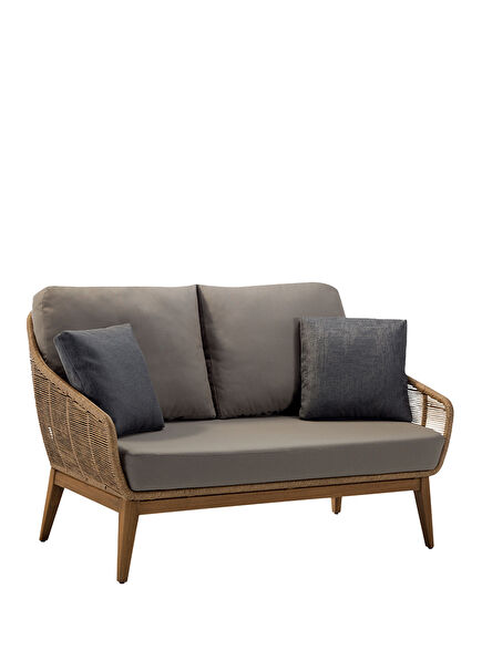 France Naturel Tik Ağacı Rattan Örgü İkili Bahçe Kanepesi