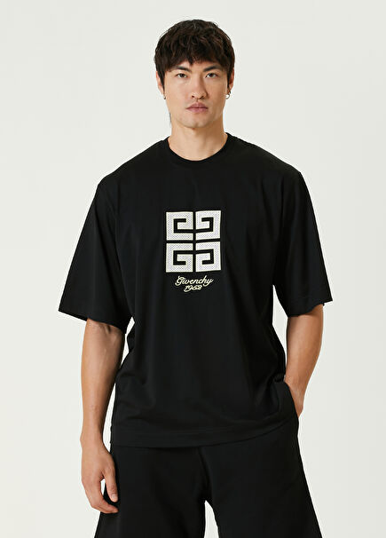 4G Black Logo Embroidered T-shirt