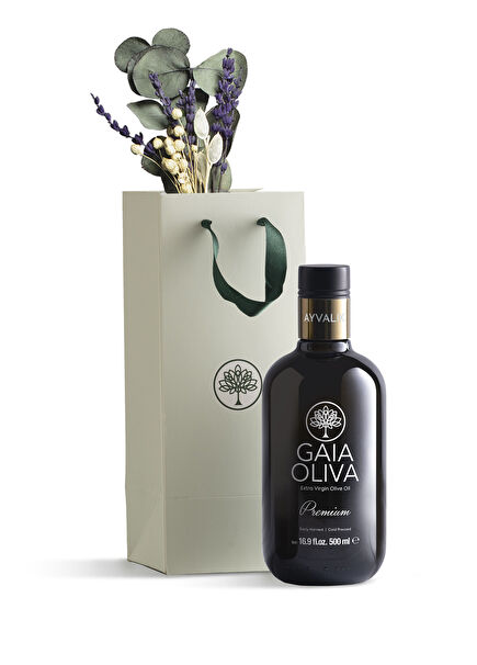 Premium Ayvalik Early Harvest Natural Extra Virgin Olive Oil and Handmade Floral Gift Set