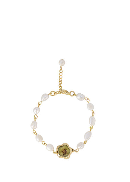 Aleda Pirinç Üzeri Altın Kaplama Kadın İnci Bileklik