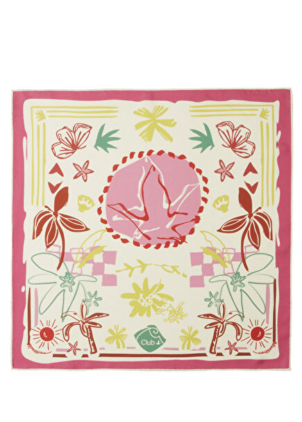 Çok Renkli Çiçek Desenli İpek Eşarp