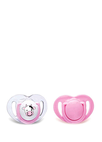 Pembe İnek 0 Ay+ Silikon 2'li Ortodontik Emzik Seti