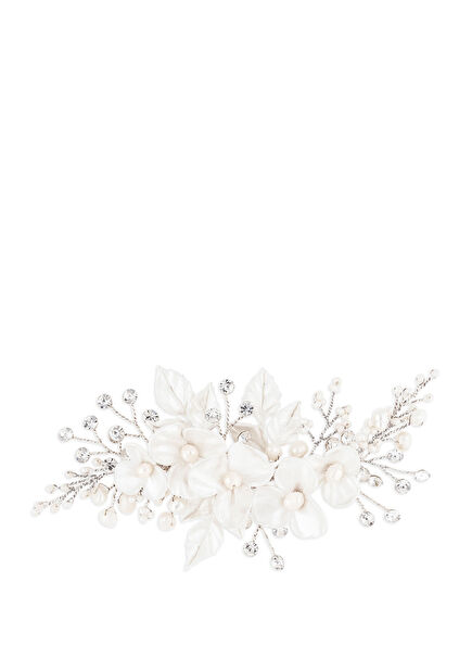 Neris Kırık Beyaz Porselen Çiçek Cam Kristal Kadın Duvak Aksesuarı