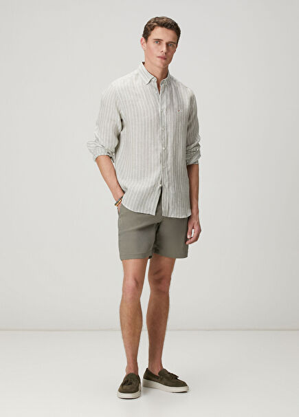 Khaki Waist Corded Lyocell Shorts