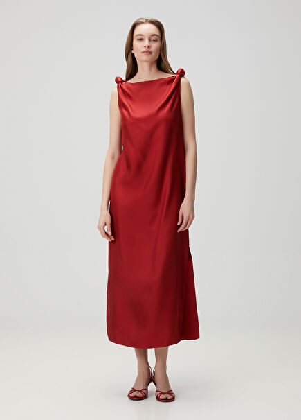 Moun Red Midi Silk Dress