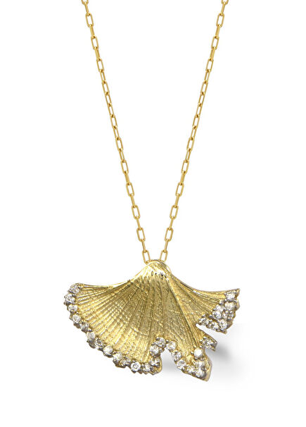 Ginkgo Diamond-Studded Leaf 14K Gold Women's Necklace