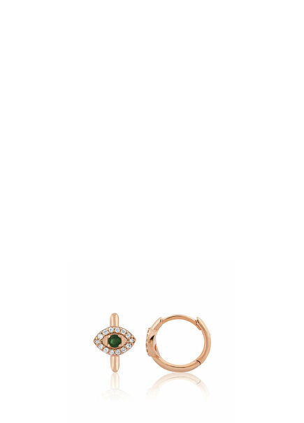 Eye Diamond Stoned 18 Karat Rose Gold Women's Hoop Earrings