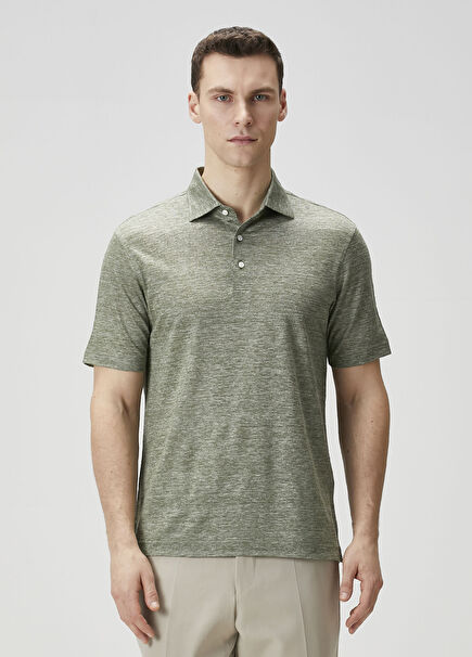Yeşil Polo Yaka Keten T-shirt