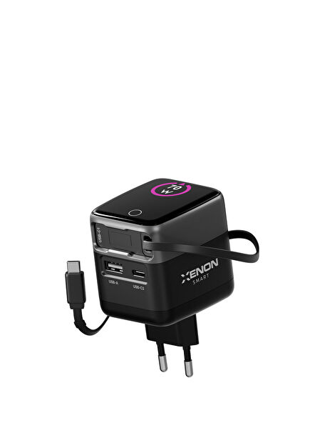 70W GaN USB-C & USB-A Dahili Type-C Kablo PD PPS Dijital Ekran Hızlı Şarj Adaptörü  X6413