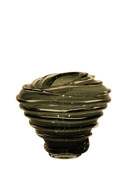 Gri Halkalı Formlu Dekoratif Cam Kase 25 cm