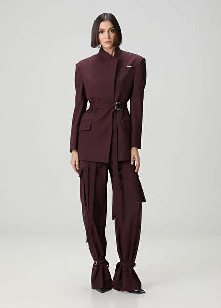 Bordo Kemerli Pantolon