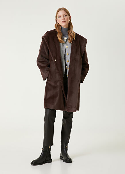 Brown Hooded Faux Fur Coat