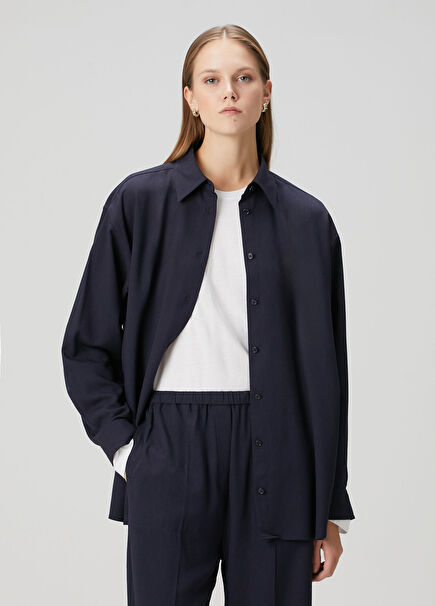 Lacivert Klasik Dökümlü Gömlek