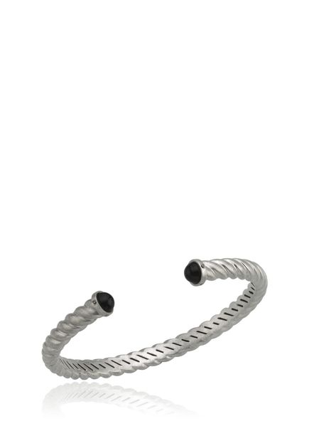 Twisted 925 Sterling Silver Men's Bracelet with Black Diamonds