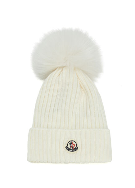 White Pompom Girl's Wool Beanie