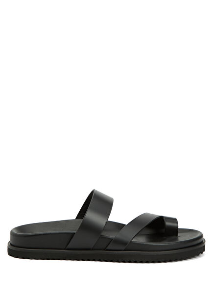 Black Men's Leather Slippers