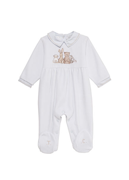 Embroidered White Baby Boy Romper