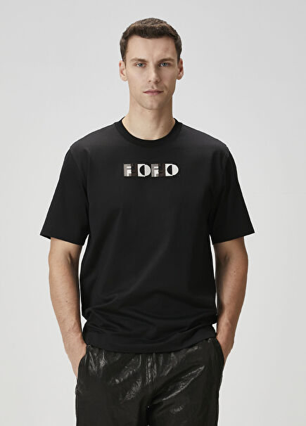 Siyah Logo Nakışlı T-shirt