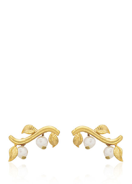 Mini Gaia 24 Ayar Altın Kaplama Barok İncili Kadın Küpe