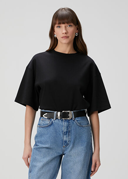 Amelie Siyah Organik Pamuk Oversized T-shirt