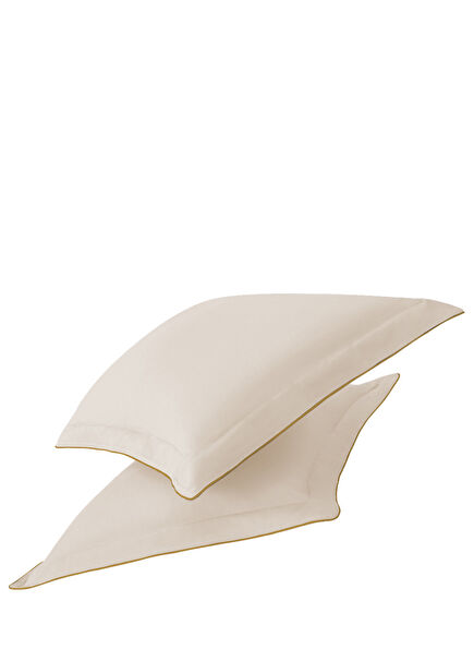 Beige Cotton Satin Oxford Set of 2 Pillowcases with Honey Piping 50 x 70 cm