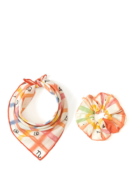 Square Print Colorful Dog Bandana and Hairpin Set