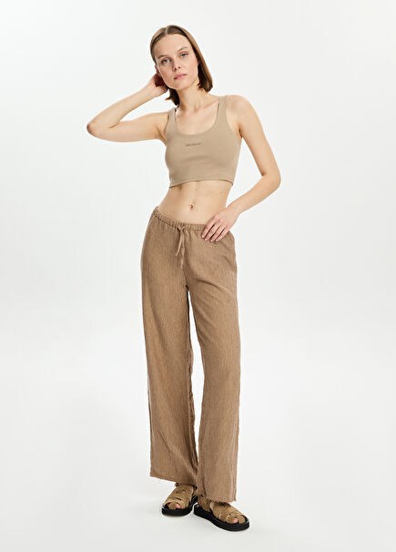 Brown Textured Straight Cut Women's Trousers
