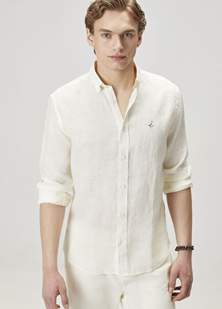 Comfort Fit Cream Linen Shirt