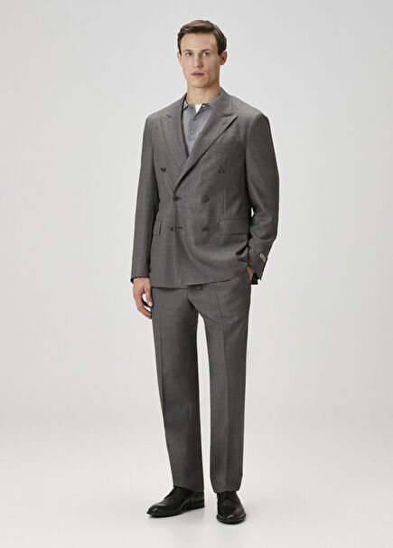 Gri Kruvaze Yün Takım Elbise