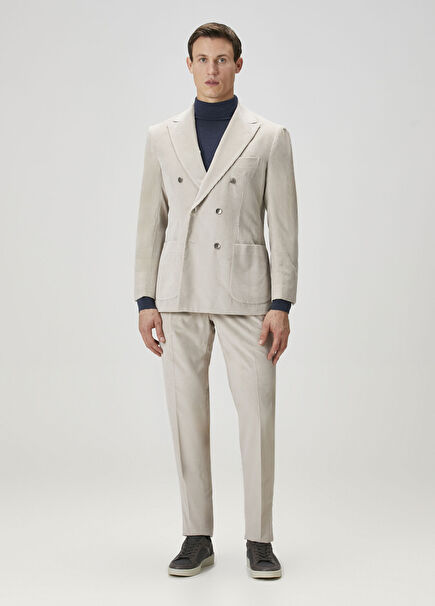 Beige Double-Breasted Suit