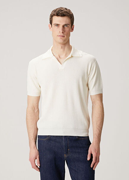 Ecru Polo Short Sleeve Sweater