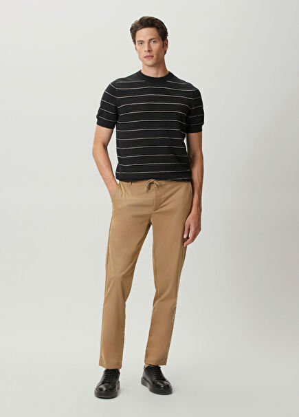 Bej Beli Kordonlu Twill Pantolon