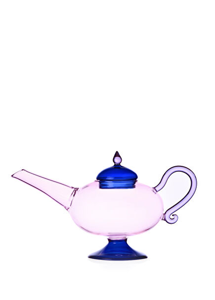 Sogni D'oriente Collection Pink Glass Teapot with Blue Lid