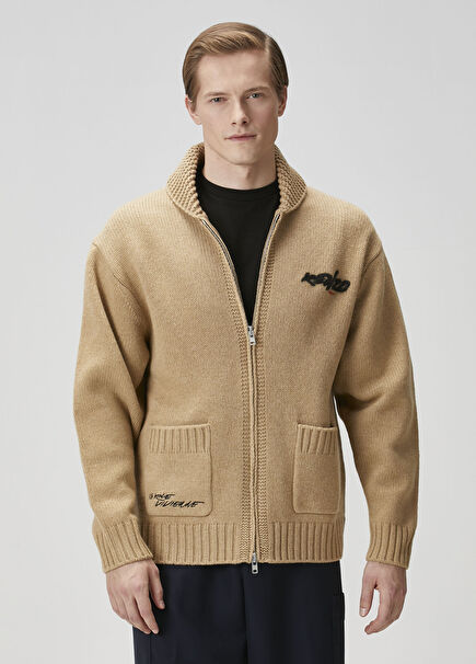 Beige Wool Knit Cardigan