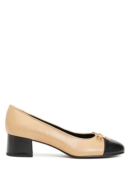 Cap Toe Beige Black Leather Heels