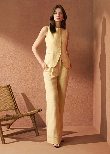 Vanilla Wide Leg Linen Trousers