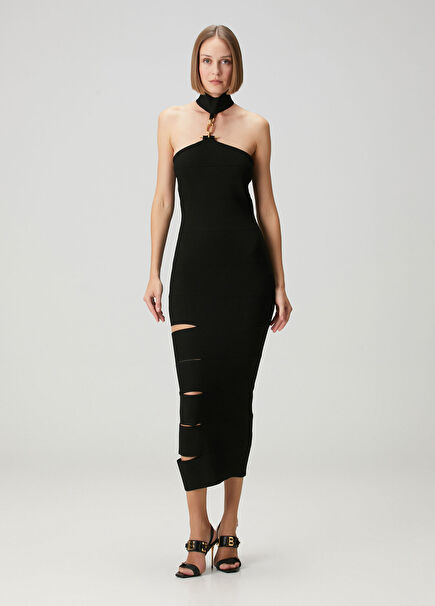 Black Gold Midi Cocktail Dress