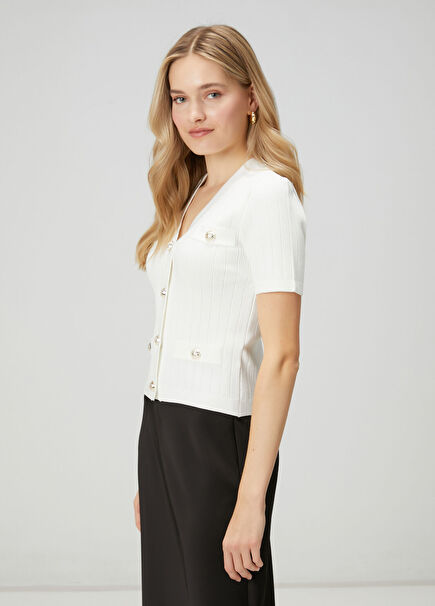 Kırık Beyaz Kısa Kol Hırka