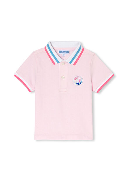 Pink Cotton Pique Polo Neck Short Sleeve Baby Boy T-Shirt