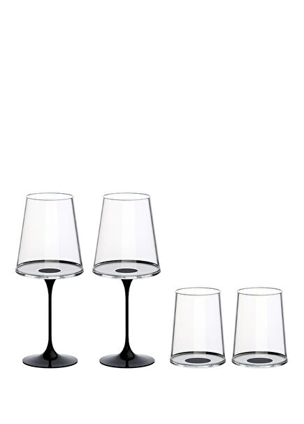 Split Glass Black Glass Set of 4 Red and White Wine Glasses