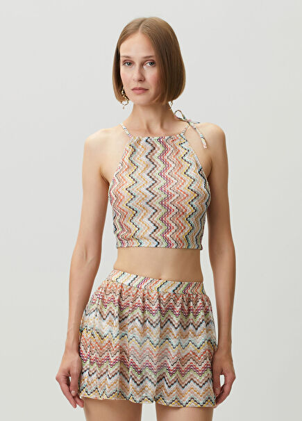 Zikzak Desenli Crop Bluz