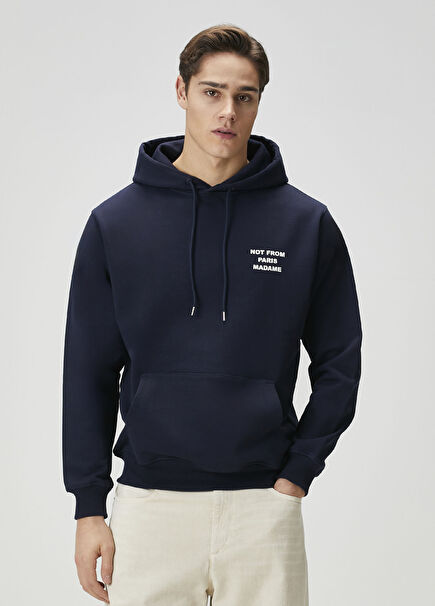Lacivert Kapüşonlu Logo Baskılı Sweatshirt