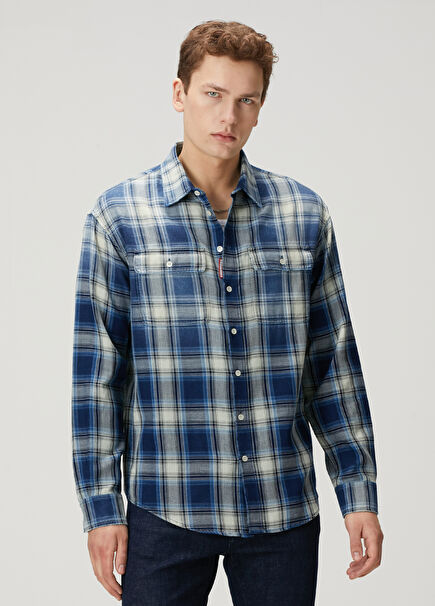 Blue Plaid Patterned Shirt