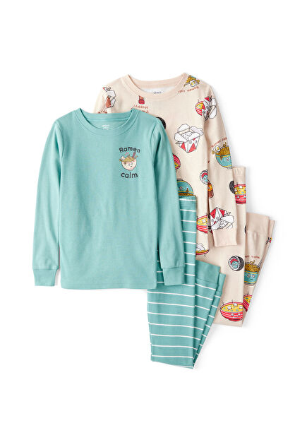 Mavi Desenli Erkek Çocuk 4'lü Pijama Seti