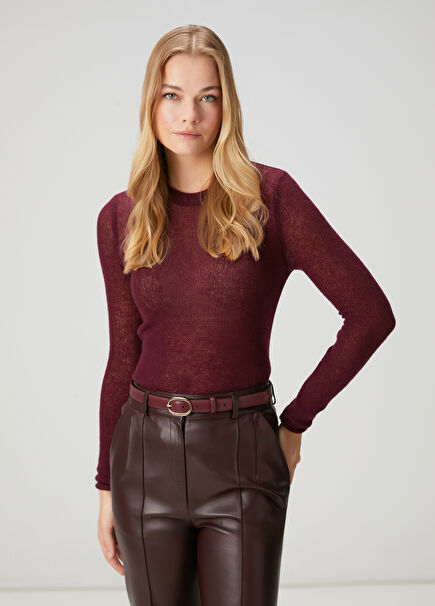 Bordo İnce Kaşmir Basic Kazak