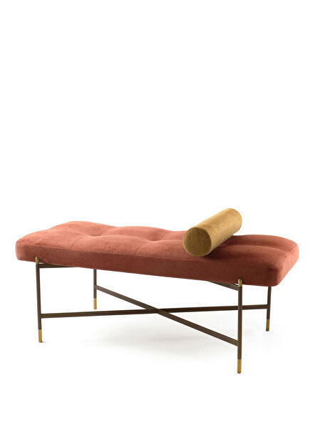 Surton Chestnut Brown Gold Terracotta Color Metal-Legged Bench