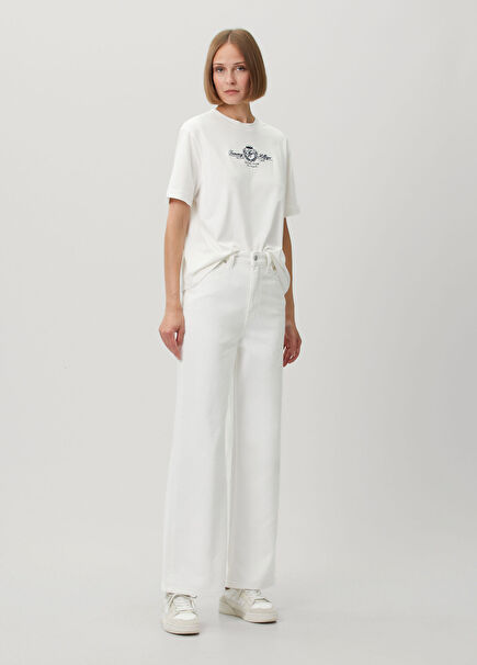 Claire Beyaz Wide Leg Jean Pantolon