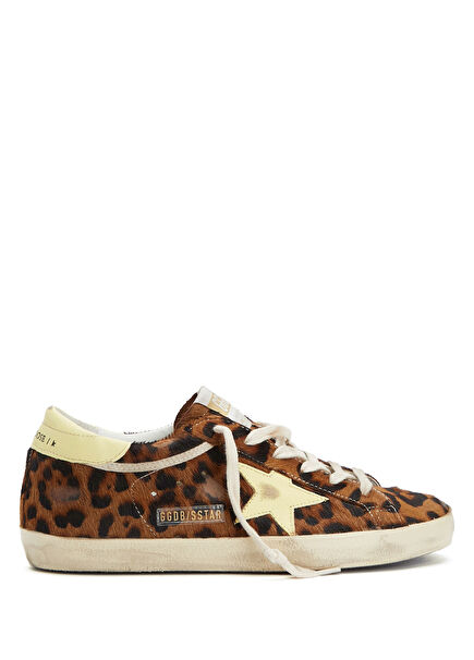 Super Star Leopar Desenli Kadın Deri Sneaker