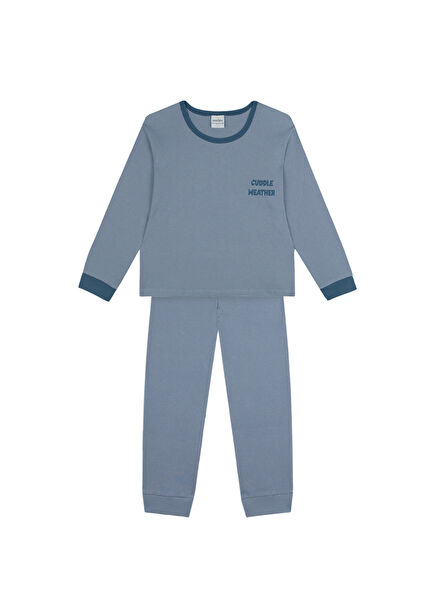 Mavi Cuddle Weather Uzun Kollu Unisex Çocuk Pijama Takımı