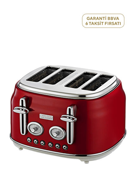 Gem Retro Kırmızı Dört Dilim Ekmek Kızartma Makinesi